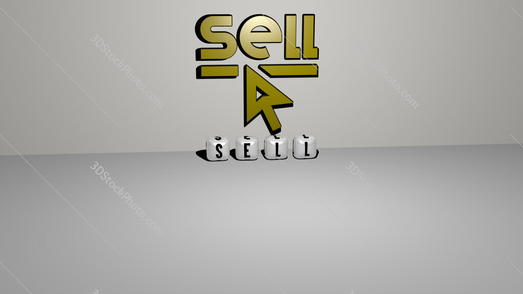 sell text of cubic dice letters on the floor and 3D icon on the wall