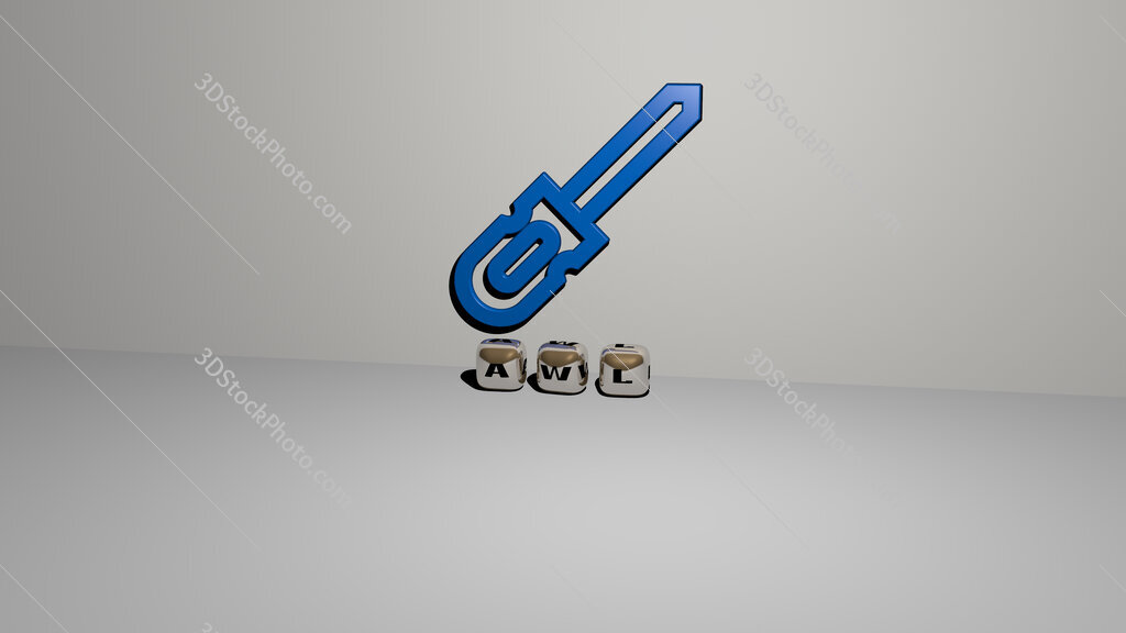 awl text of cubic dice letters on the floor and 3D icon on the wall