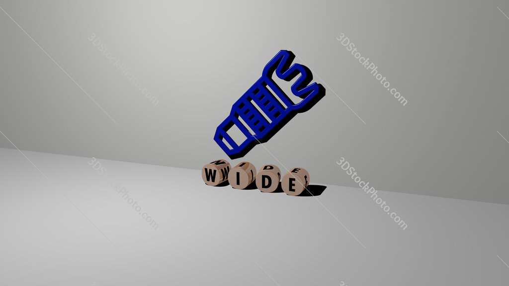 wide text of cubic dice letters on the floor and 3D icon on the wall