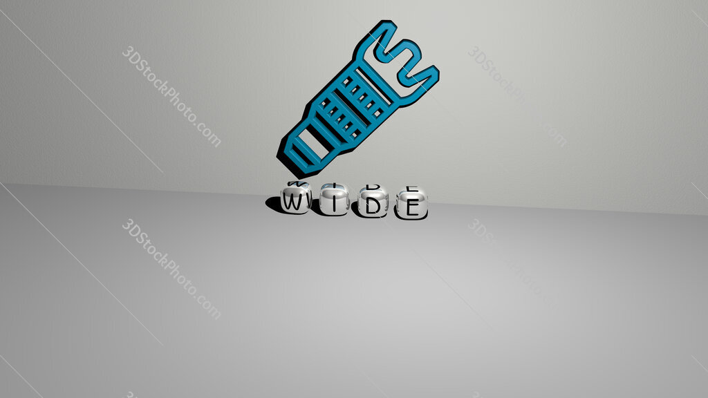 wide text of cubic dice letters on the floor and 3D icon on the wall