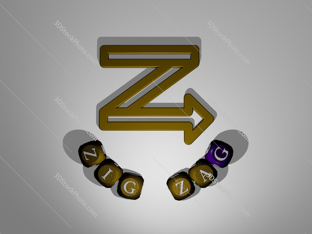 zig-zag text around the 3D icon