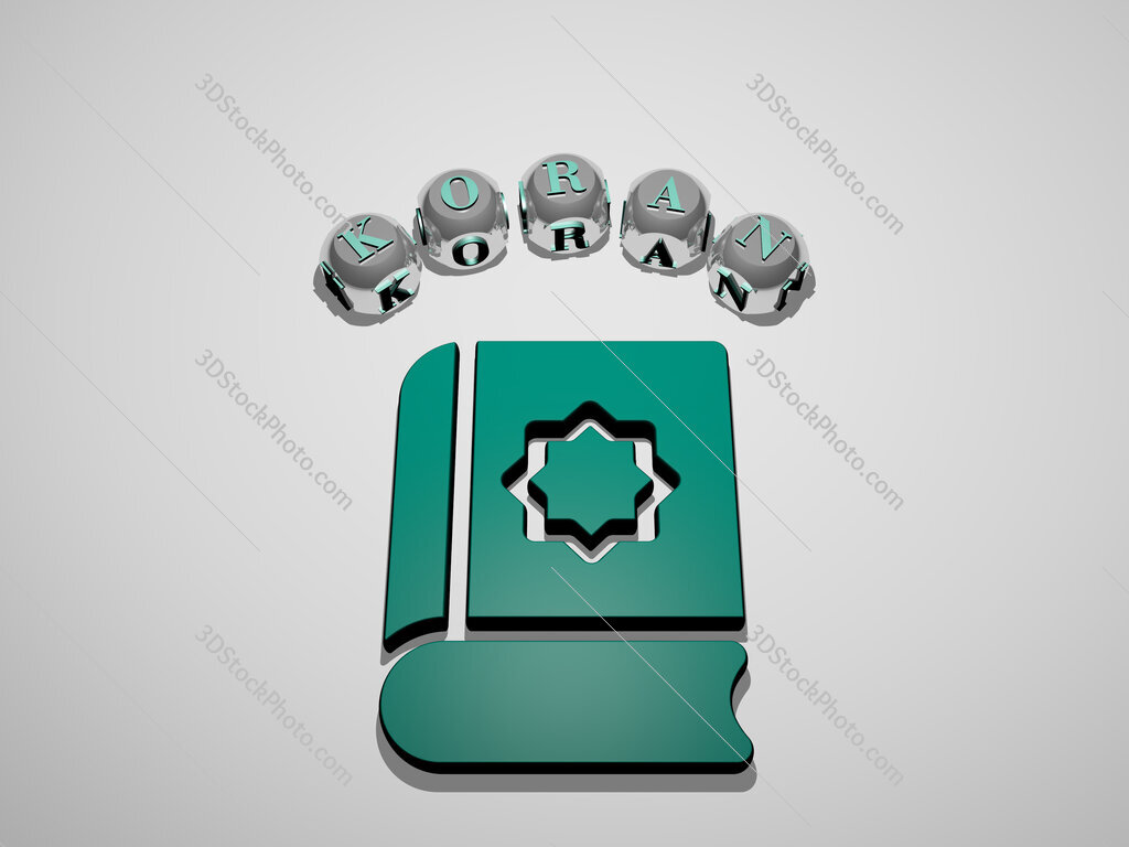 koran 3D icon surrounded by the text of cubic letters