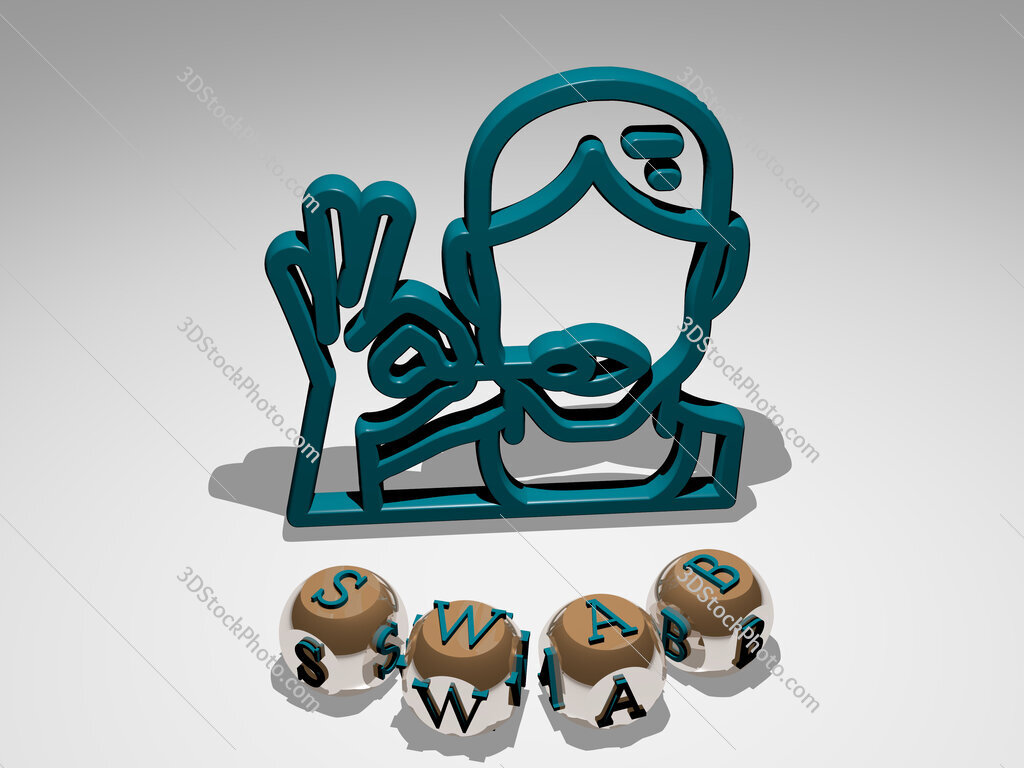 swab round text of cubic letters around 3D icon