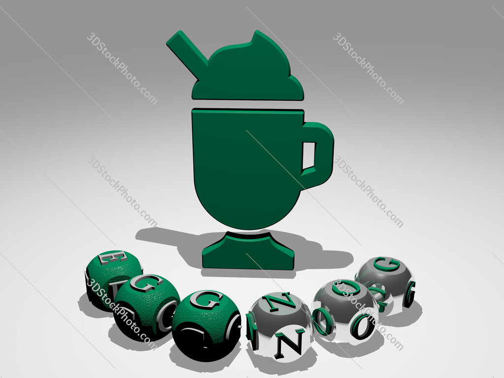 eggnog round text of cubic letters around 3D icon