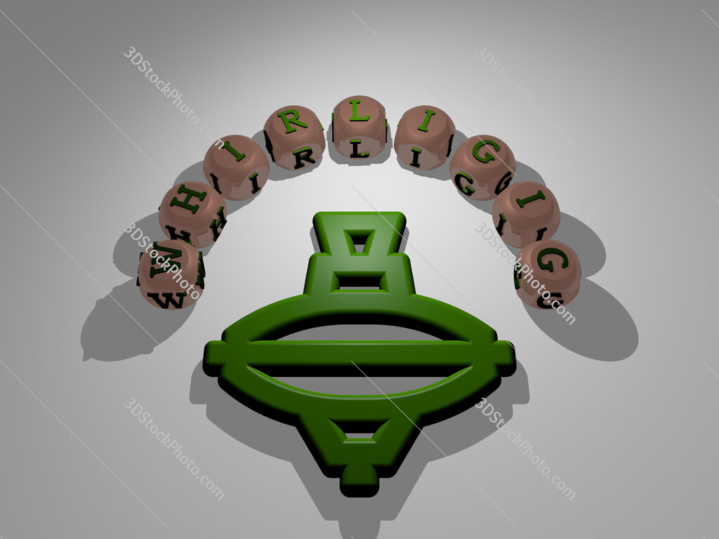 whirligig circular text of separate letters around the 3D icon