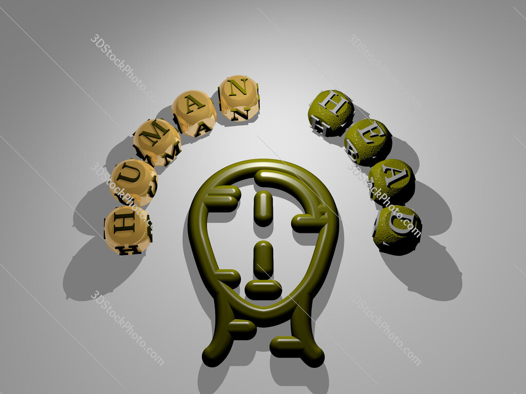 human-head circular text of separate letters around the 3D icon