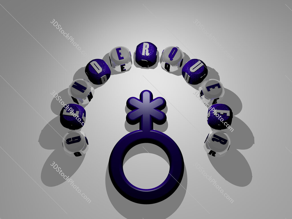 genderqueer circular text of separate letters around the 3D icon