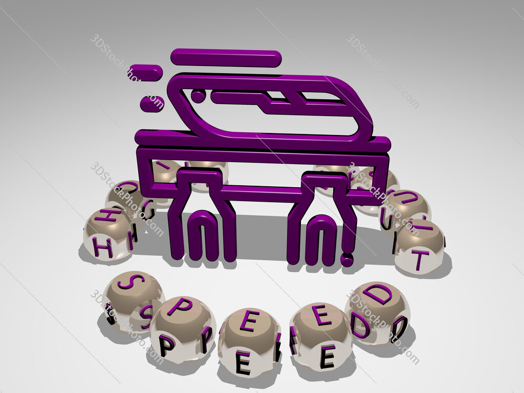 high-speed-tube round text of cubic letters around 3D icon