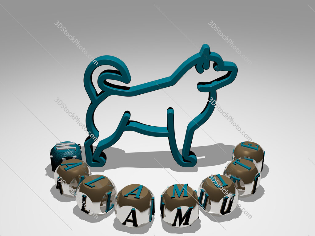 malamute round text of cubic letters around 3D icon