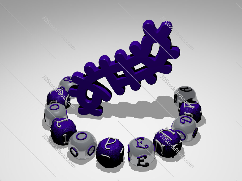 scolopendra round text of cubic letters around 3D icon