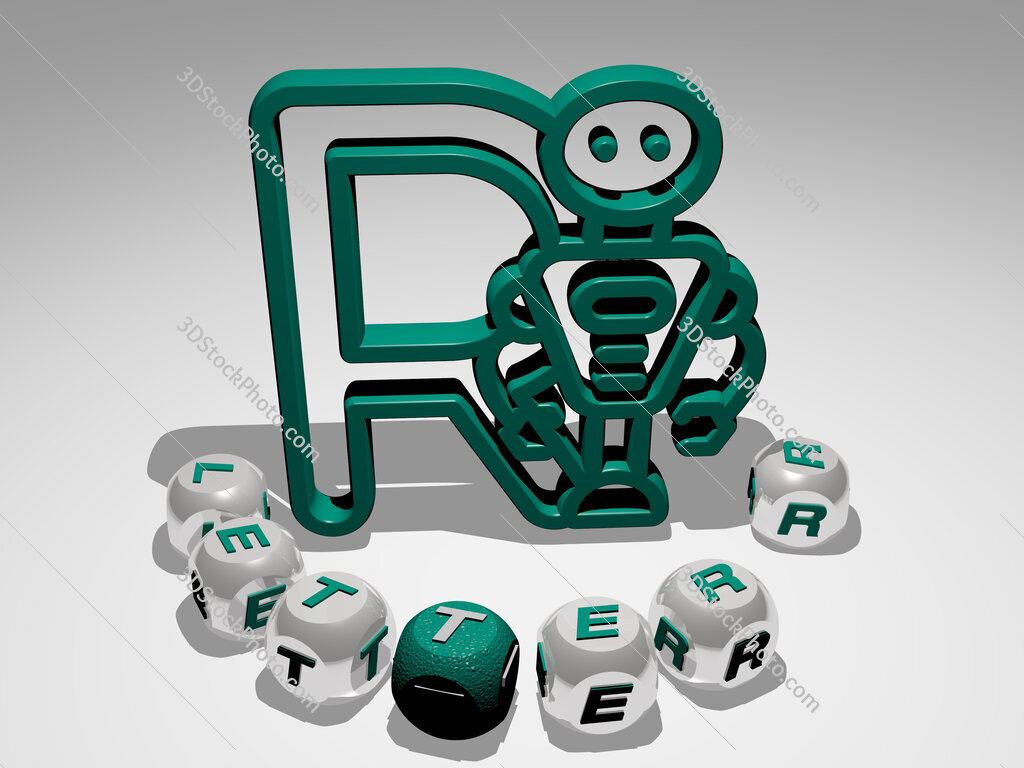 letter-r round text of cubic letters around 3D icon