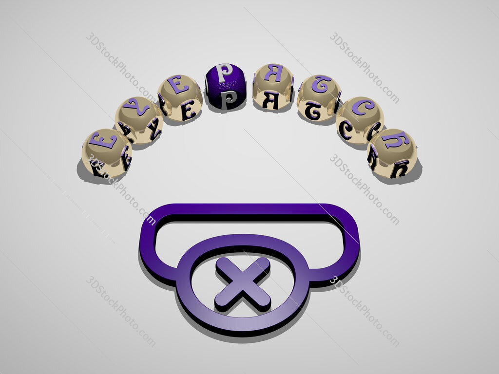 eyepatch 3D icon surrounded by the text of cubic letters