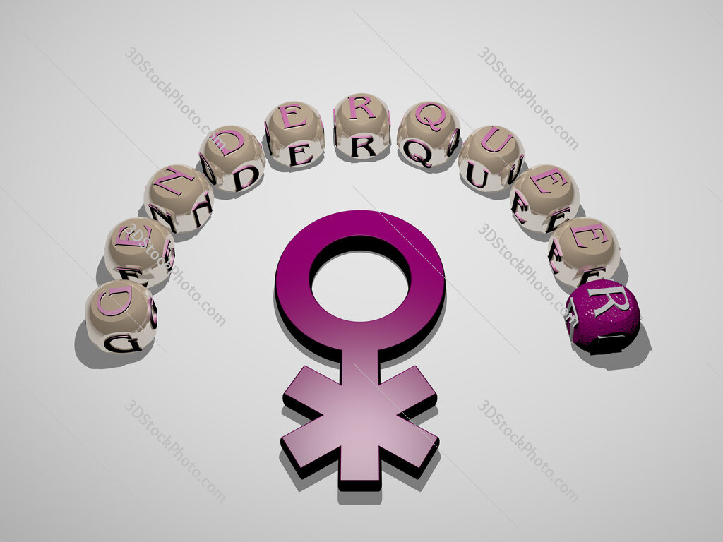 genderqueer 3D icon surrounded by the text of cubic letters