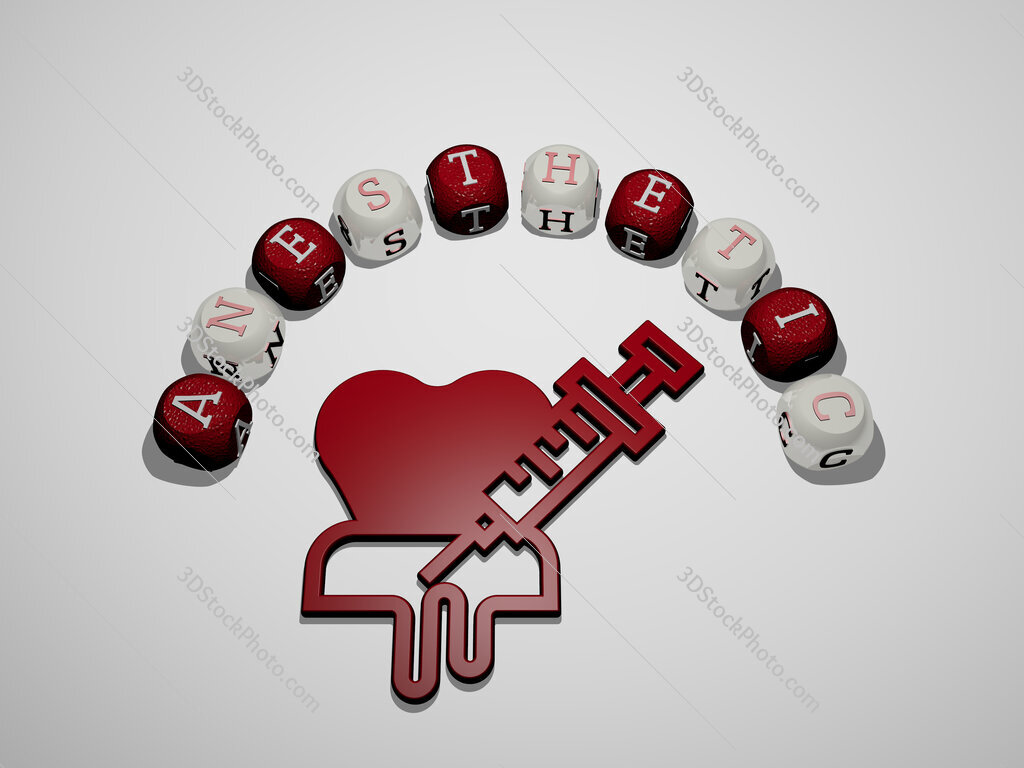 anesthetic 3D icon surrounded by the text of cubic letters