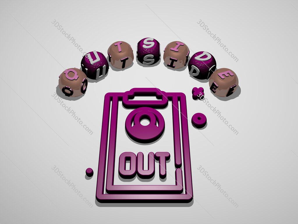 outside 3D icon surrounded by the text of cubic letters