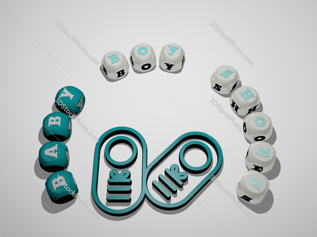 baby-boy-shoes 3D icon surrounded by the text of cubic letters