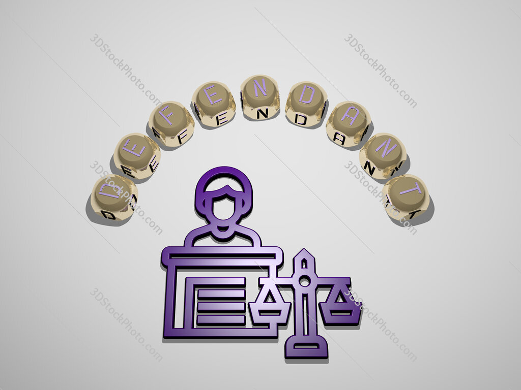 defendant 3D icon surrounded by the text of cubic letters