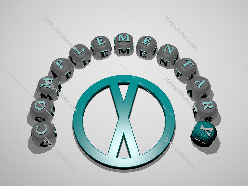 complementary 3D icon surrounded by the text of cubic letters
