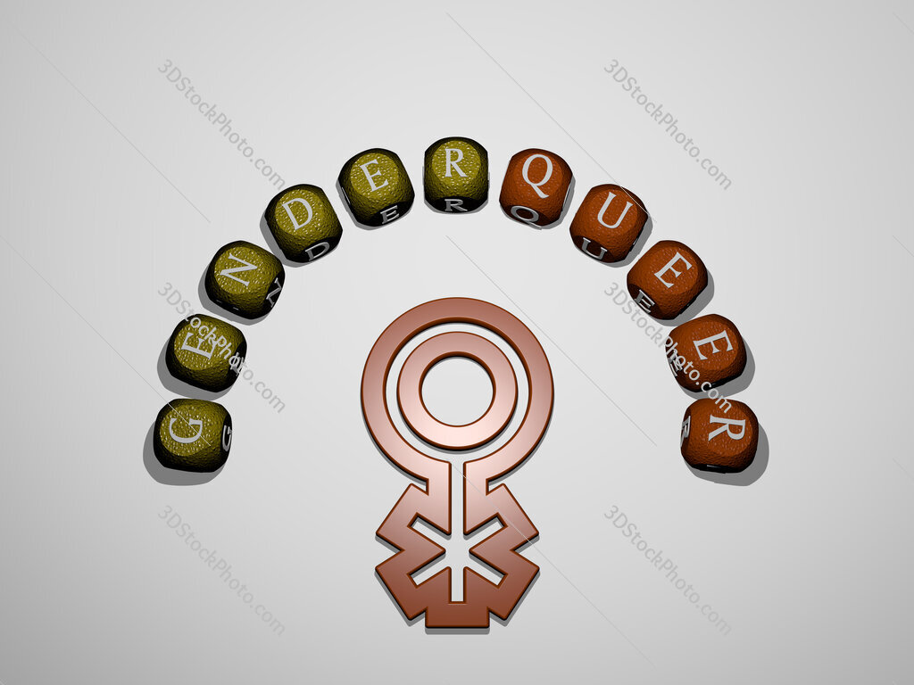 genderqueer icon surrounded by the text of individual letters