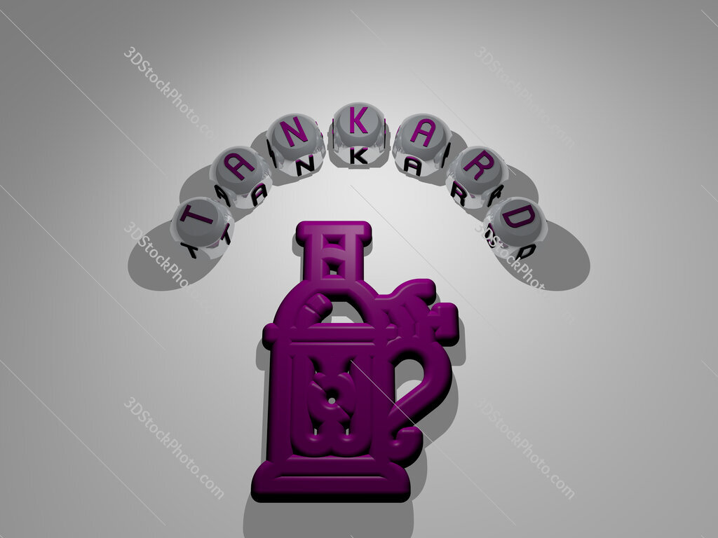 tankard circular text of separate letters around the 3D icon