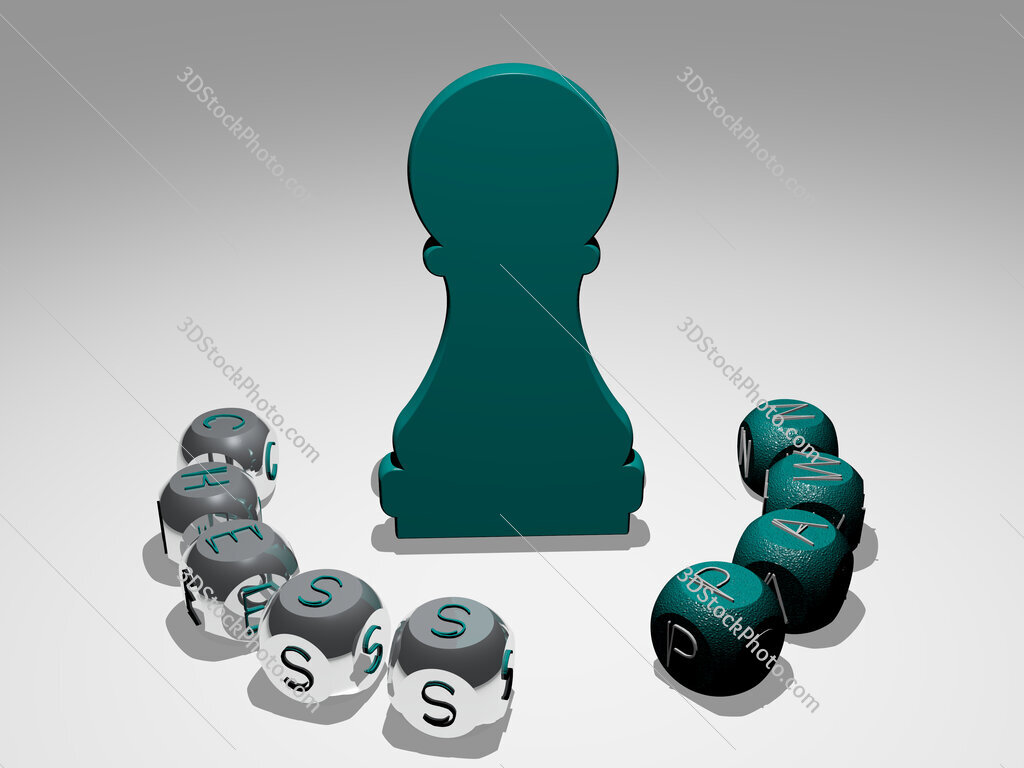 chess-pawn round text of cubic letters around 3D icon