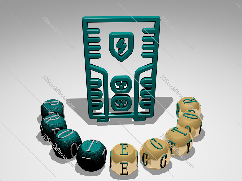 protector round text of cubic letters around 3D icon