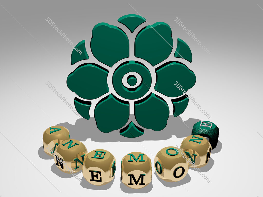 anemone round text of cubic letters around 3D icon