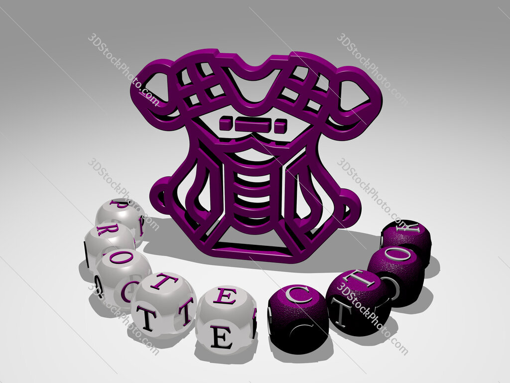 protector round text of cubic letters around 3D icon
