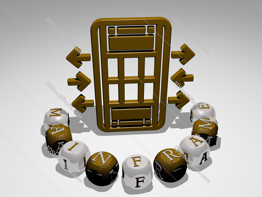 mainframe round text of cubic letters around 3D icon