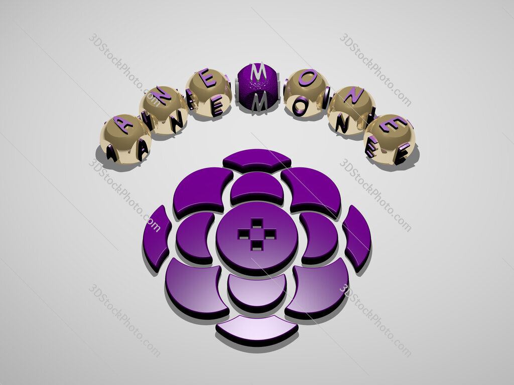 anemone 3D icon surrounded by the text of cubic letters
