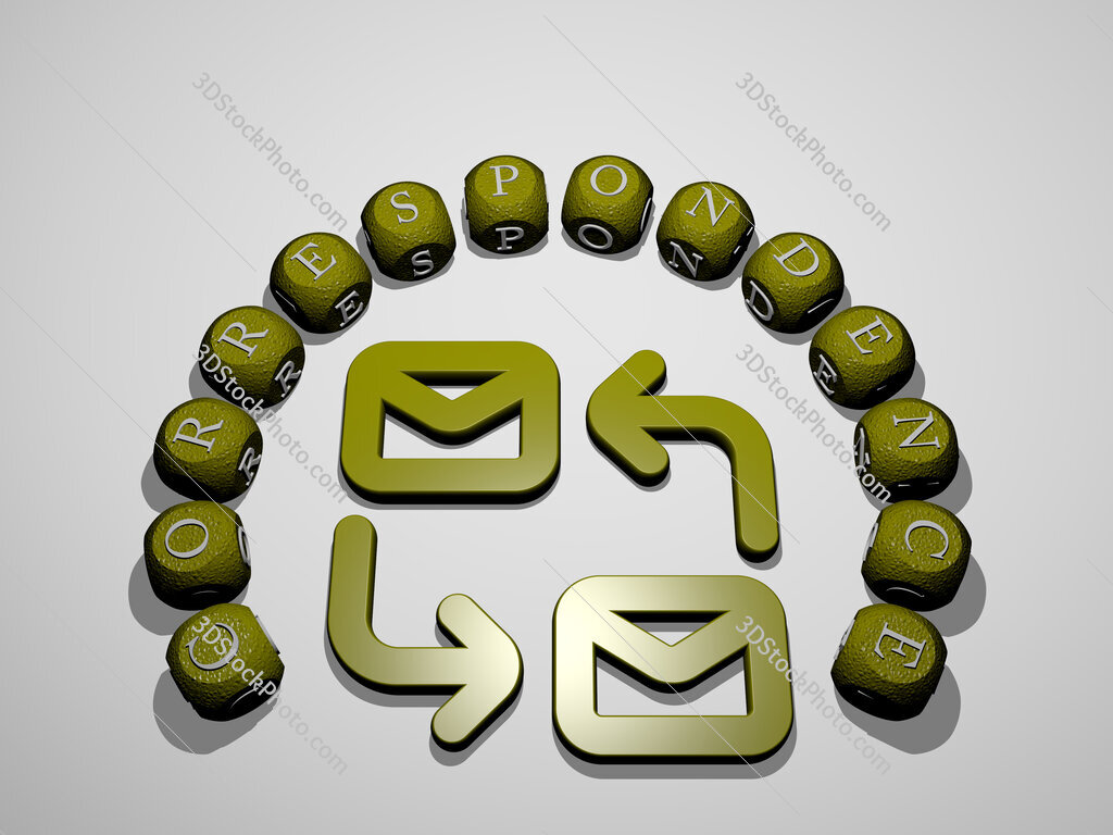 correspondence icon surrounded by the text of individual letters