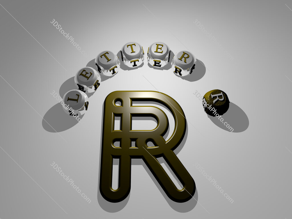 letter-r circular text of separate letters around the 3D icon