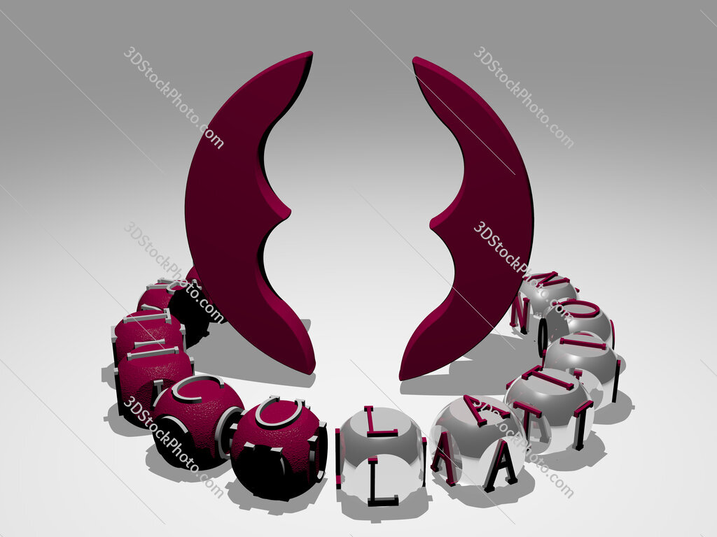 articulation round text of cubic letters around 3D icon