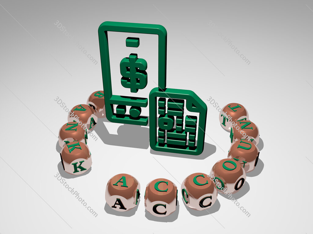 bank-account round text of cubic letters around 3D icon