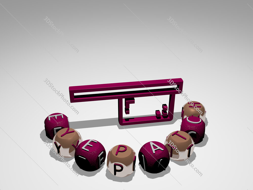eyepatch round text of cubic letters around 3D icon