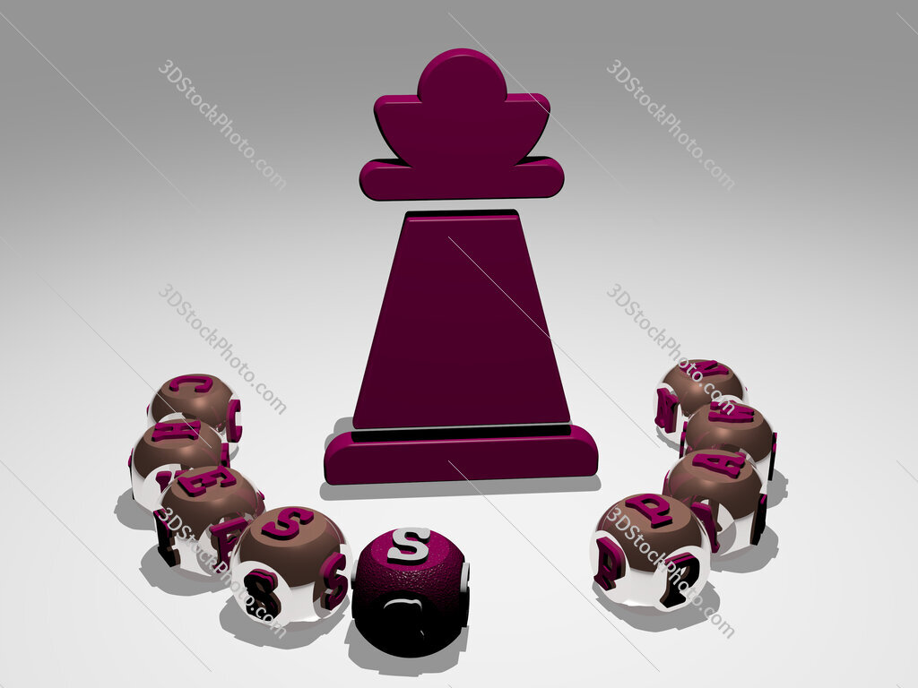 chess-pawn round text of cubic letters around 3D icon