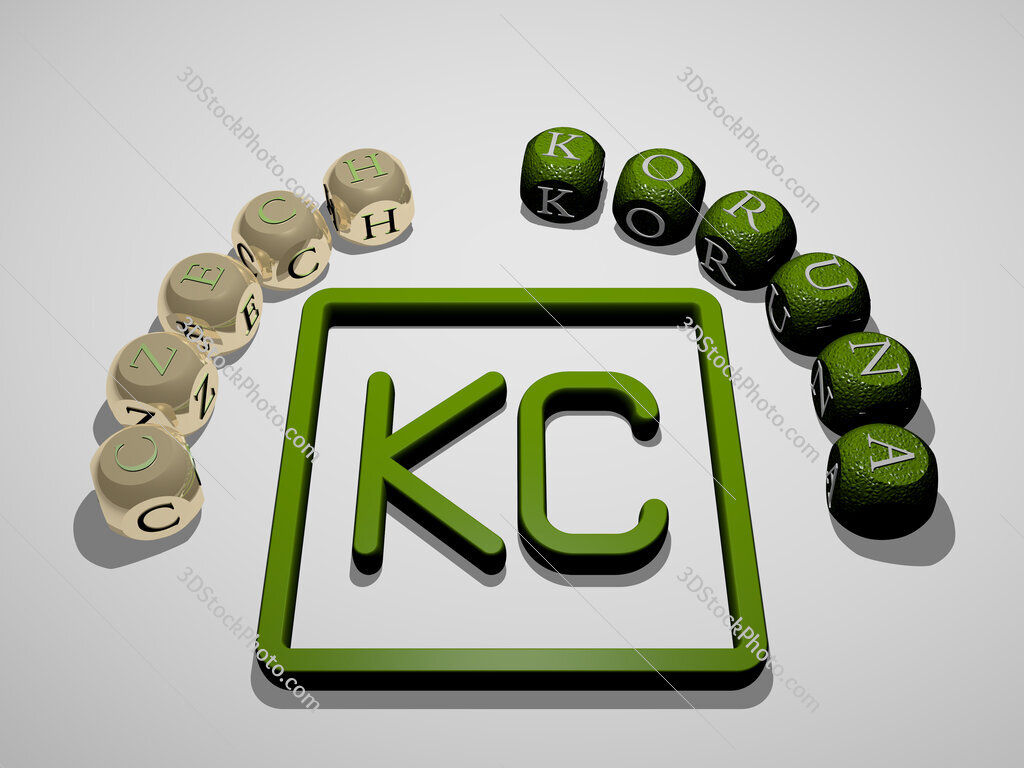 czech-koruna 3D icon surrounded by the text of cubic letters