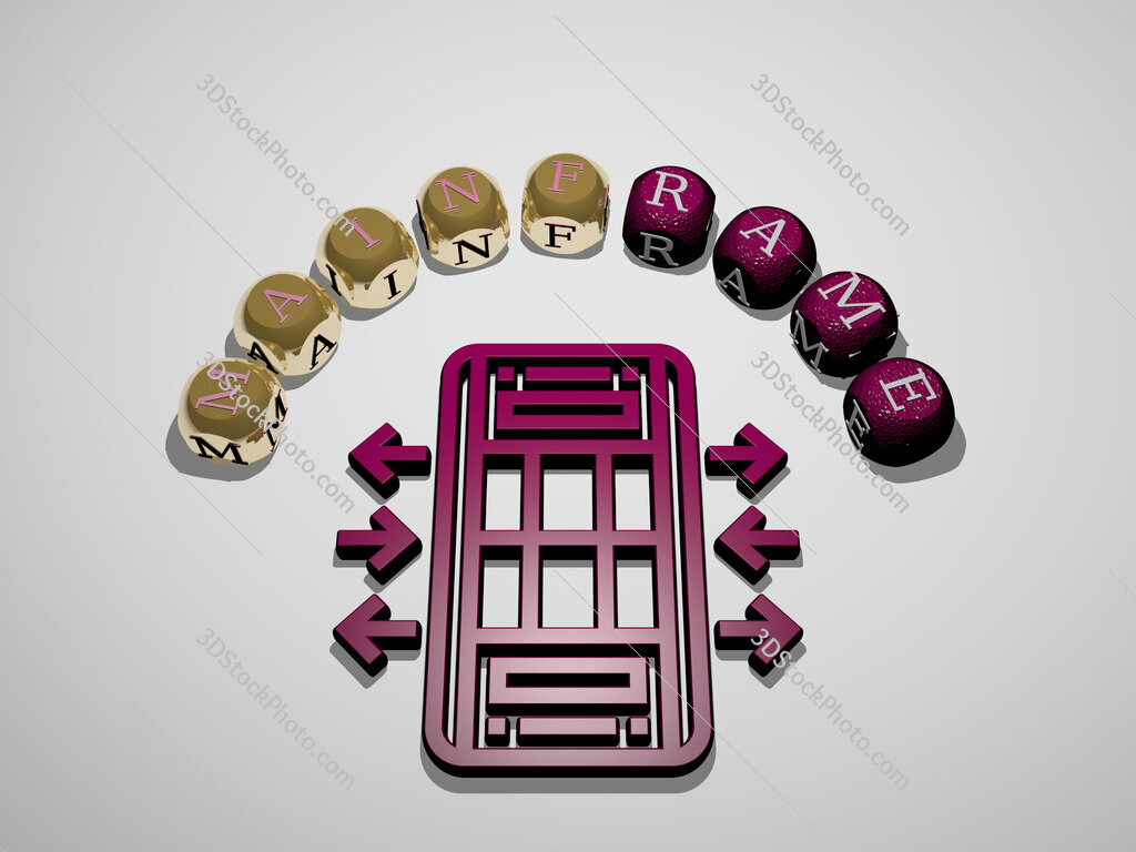mainframe 3D icon surrounded by the text of cubic letters