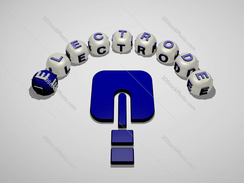 electrode 3D icon surrounded by the text of cubic letters