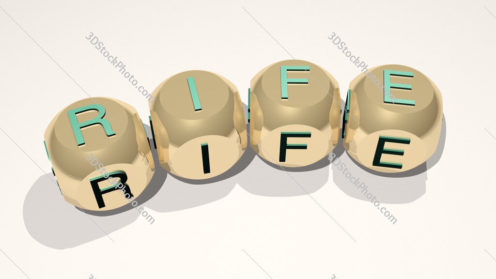 Rife text of dice letters with curvature