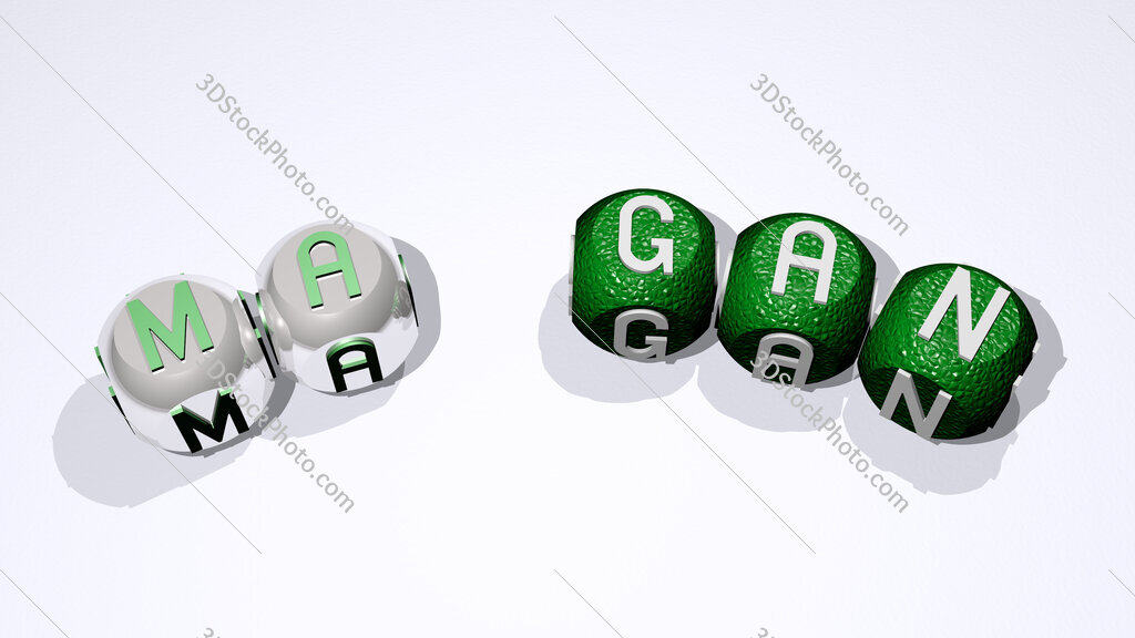 Ma Gan text of dice letters with curvature