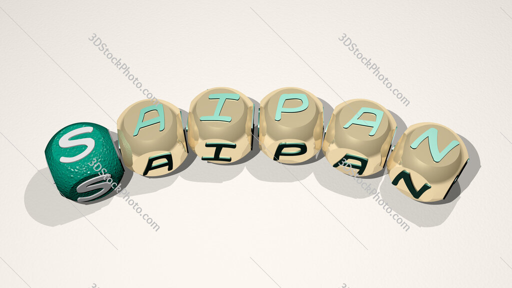 Saipan text of dice letters with curvature