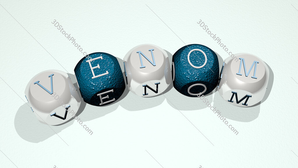 Venom text of dice letters with curvature