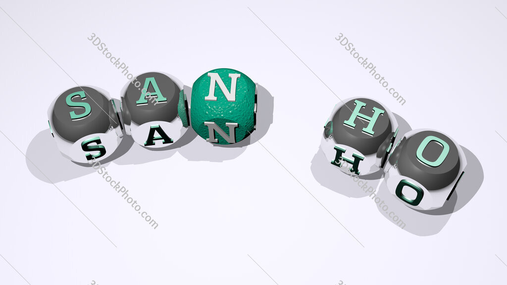 San Ho text of dice letters with curvature