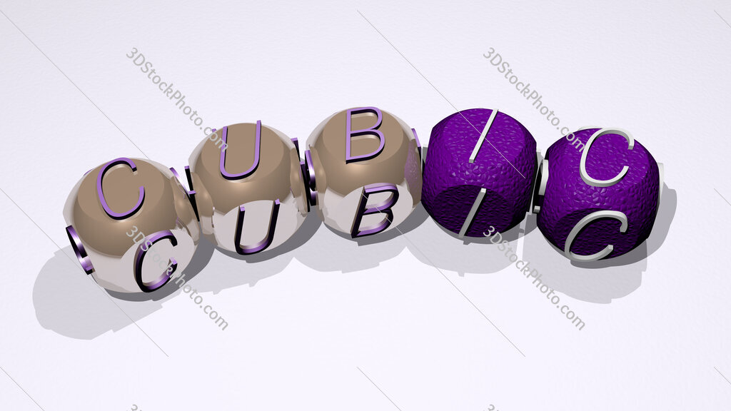 Cubic text of dice letters with curvature
