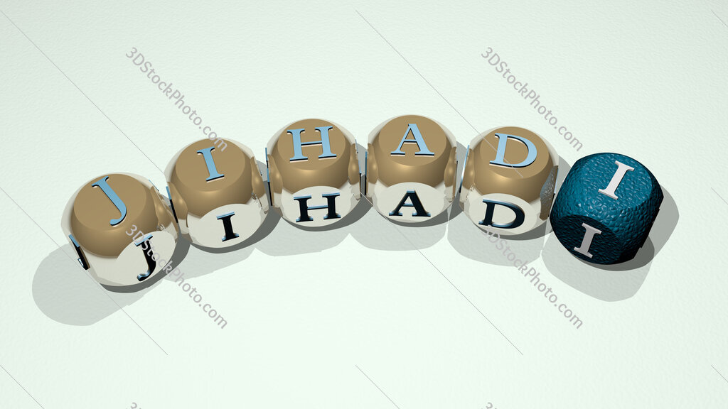 Jihadi text of dice letters with curvature