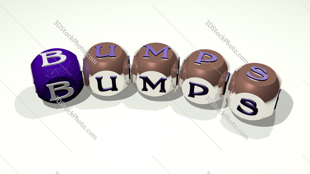 Bumps text of dice letters with curvature