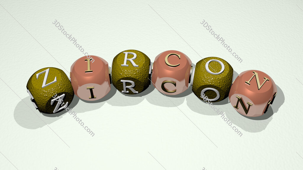 zircon text of dice letters with curvature