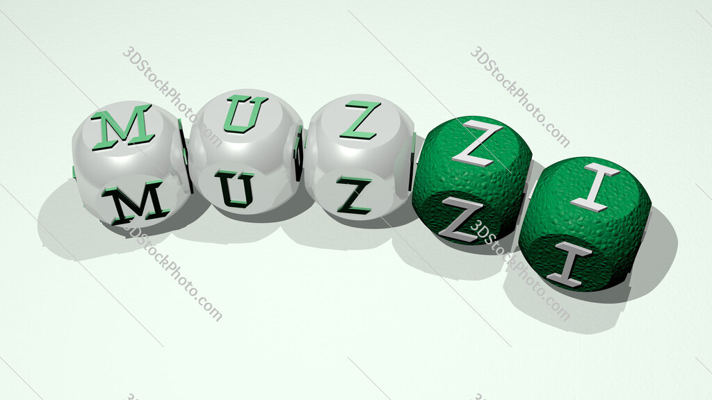 Muzzi text of dice letters with curvature
