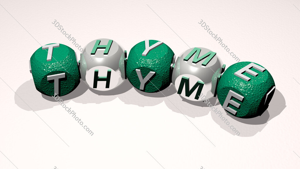 thyme text of dice letters with curvature